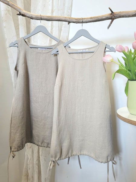 Mustikka pellavatoppi &ndash; Vaalea ja tumma naturel